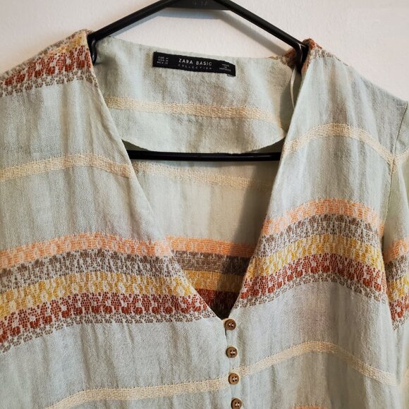 ZARA Cropped Linen Blend Cottage Core Farmhouse Cardigan Medium - Picture 8 of 16